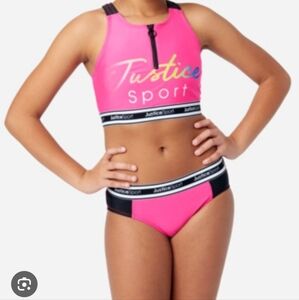 Justice Pink Bikini Set with Sporty‎ Black Trim size L (12-14)